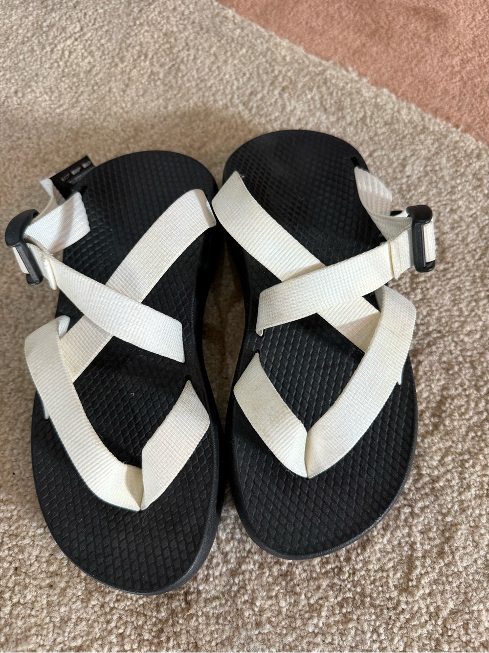 Chaco White Strap Black Footbed Sandals